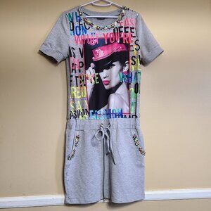 SOGO WOMENS EUROPEAN LOOK MOD DRESS BEJEWELED DRESS POCKETS MULTICOLOR SIZE M